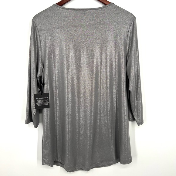 NEW NWT Chicos Sz 2 LARGE Metallic Silver 3/4 Sleeve Blouse Shirt Top Christmas - Picture 9 of 9